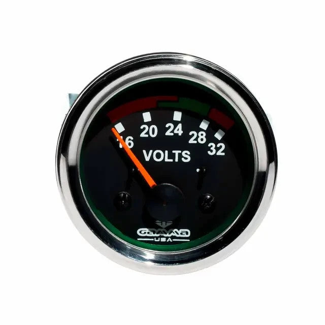 Voltmeter 52mm (2") 16-32V Black Dial Bezel Chrome 332-040-001G Replacement