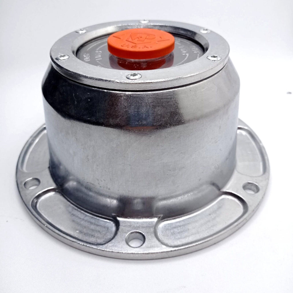 343-4195 Hub Cap Clear Plastic Red Pipe I.D 6-3/4" 6 HOLE Height: 2-11/16" Rep.