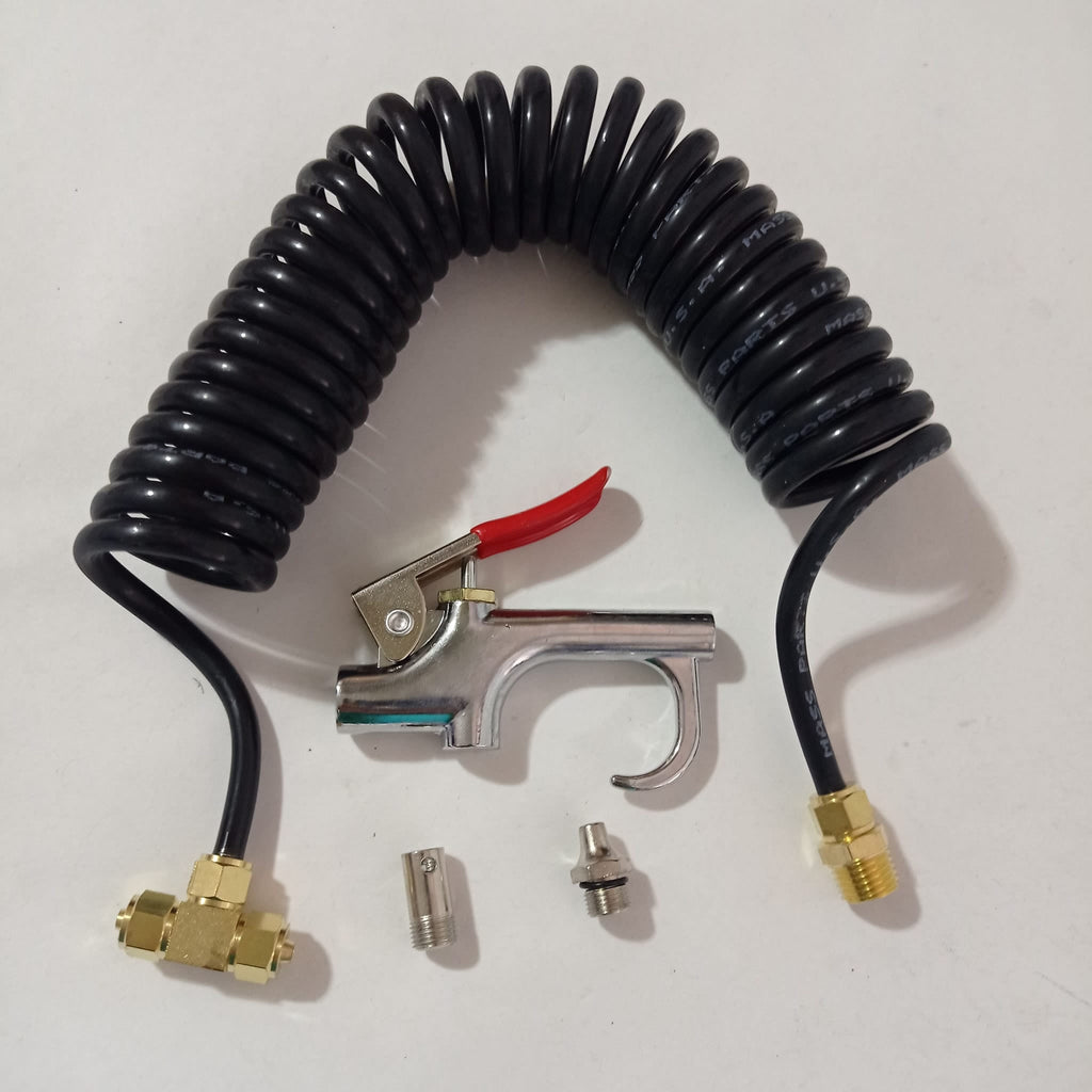 Air Seat Blow Gun Kit for Truck 12' PU Coiled Air Hose 1/4" & 2 Nozzle Tips NEW