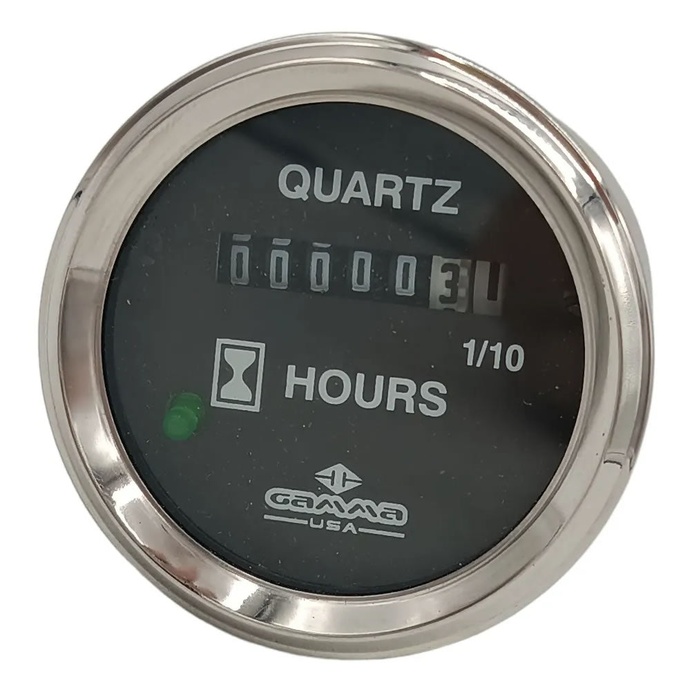 DC Hourmeter Black Dial 52 mm Chrome Bezel 12-24v Range 9999.9 Hours