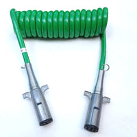 15 Ft 7 Way Plug ABS Coiled Straight Cable Assembly Green, 4/12, 2/10, 1/8 Gauge