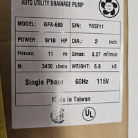 Auto Utility GFA-680 Drainage Utility Pump 4,260 GPH 0.90HP 115V 1P
