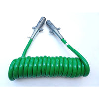 15 Ft 7 Way Plug ABS Coiled Straight Cable Assembly Green, 4/12, 2/10, 1/8 Gauge