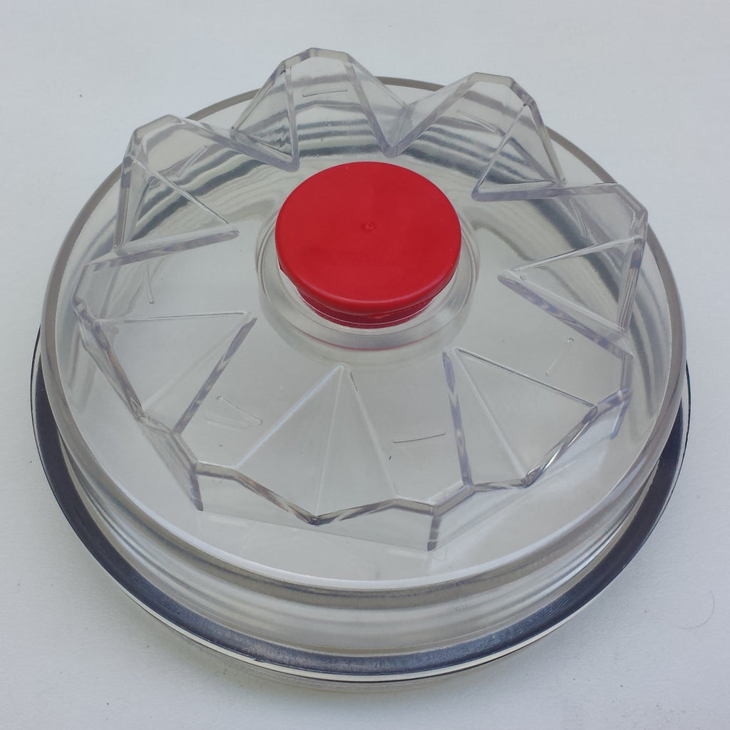 340-4975 Hubcap Clear Plastic w Red Pipe Lexan Spin On Height 2 3/4" Replacement