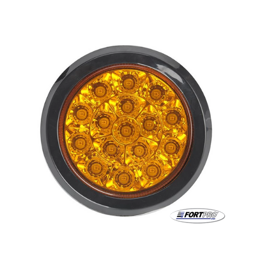 2x Round Amber, 16 LED 4 Inches, 12 Volts Tail Lights w/grommet Fortpro F235436