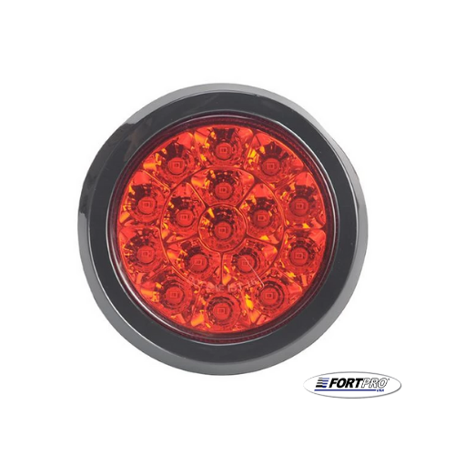 2x Round Red, 16 LED 4 Inches, 12 Volts Tail Lights w/grommet Fortpro F235435