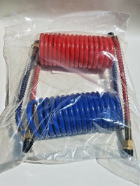 SAE 6635-73151612 Coil Coiled Air Line Hose Set 15' Red and Blue 1/2"