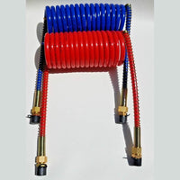 SAE 6635-73151612 Coil Coiled Air Line Hose Set 15' Red and Blue 1/2"