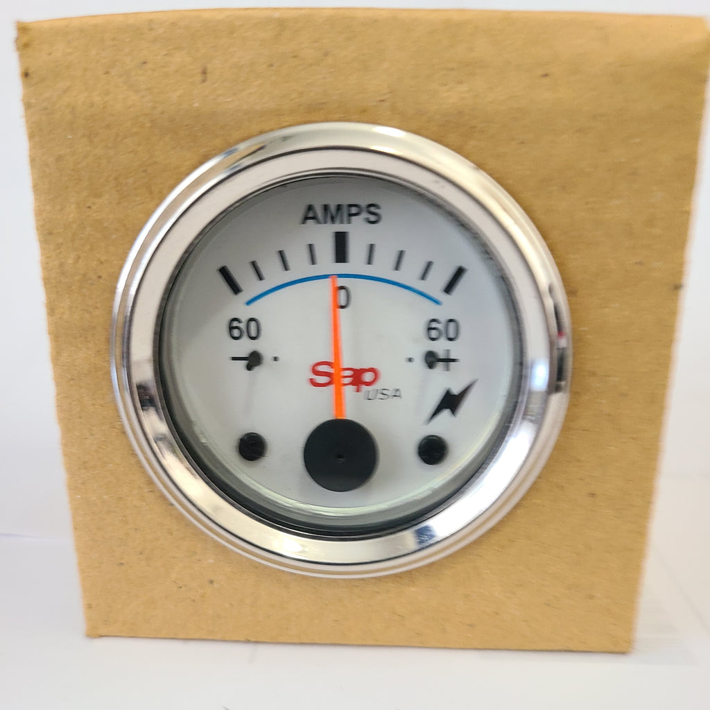 Ampere Meter 60-0-60 Thick Bolts Screws Gauge Chrome - White 52mm SAPU6110 NEW